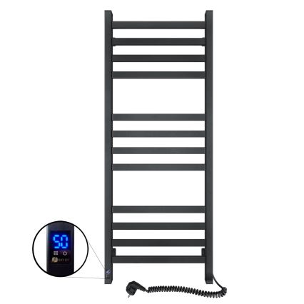 Vonios rankšluosčių radiatorius su termostatu AVANGARD 459W/230V, 120,6 cm, IP44, juodas, dešininis, kampuotas