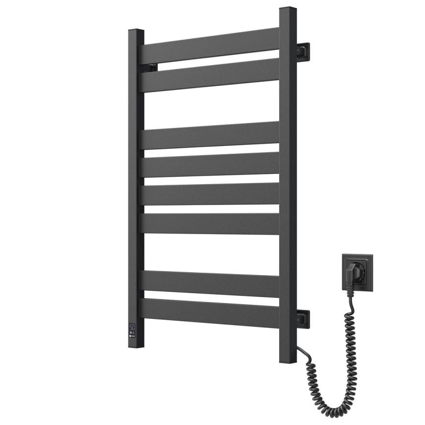 Vonios rankšluosčių radiatorius su termostatu LARGO 432W/230V 80,6 cm IP44, juodas, dešinysis, kampuotas