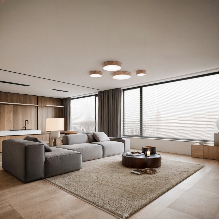 Vonios kambario lubinis šviestuvas su judesio jutikliu CLEO 3xE27/24W/230V skersm. 37,5 cm IP54 ąžuolas