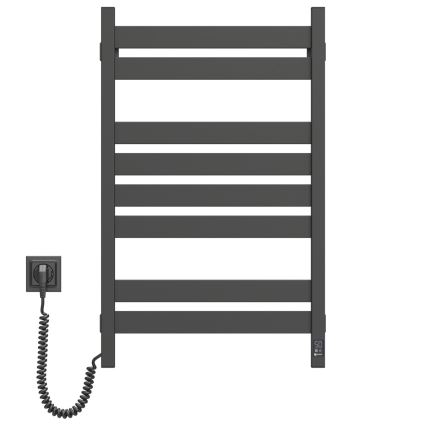 Vonios kambario kopėtinis radiatorius su termostatu LARGO, 432 W / 230 V, 80,6 cm, IP44, juodas, kairinis, kampuotas