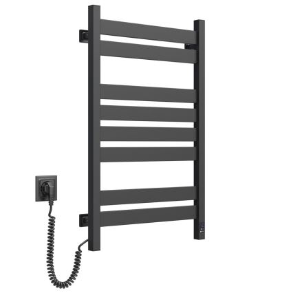 Vonios kambario kopėtinis radiatorius su termostatu LARGO, 432 W / 230 V, 80,6 cm, IP44, juodas, kairinis, kampuotas