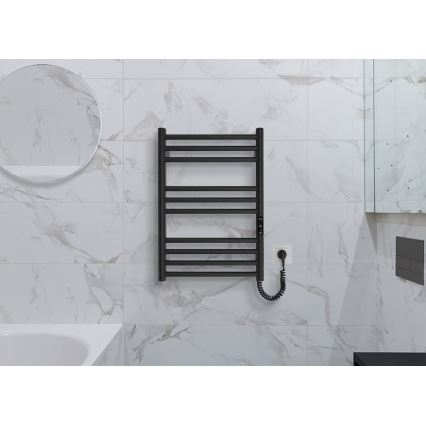 Vonios kopėčių radiatorius HF GREENWICH 100W/230V 57x43 cm juodas dešinės pusės apvalus