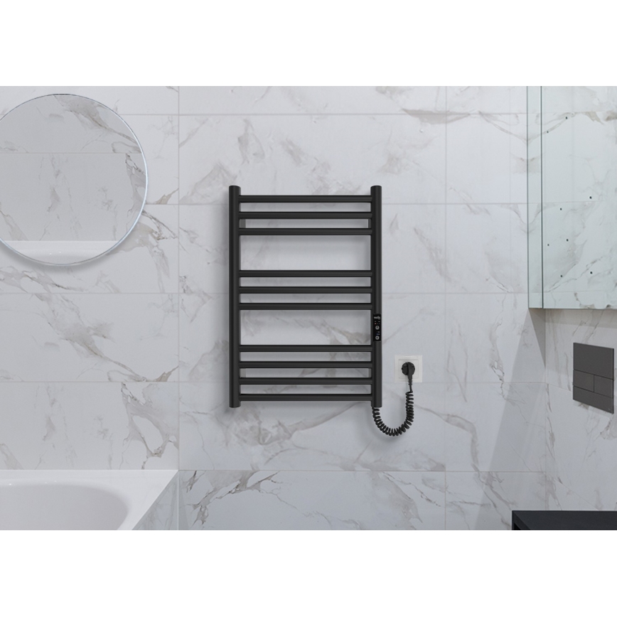 Vonios kopėčių radiatorius HF GREENWICH 100W/230V 57x43 cm juodas dešinės pusės apvalus