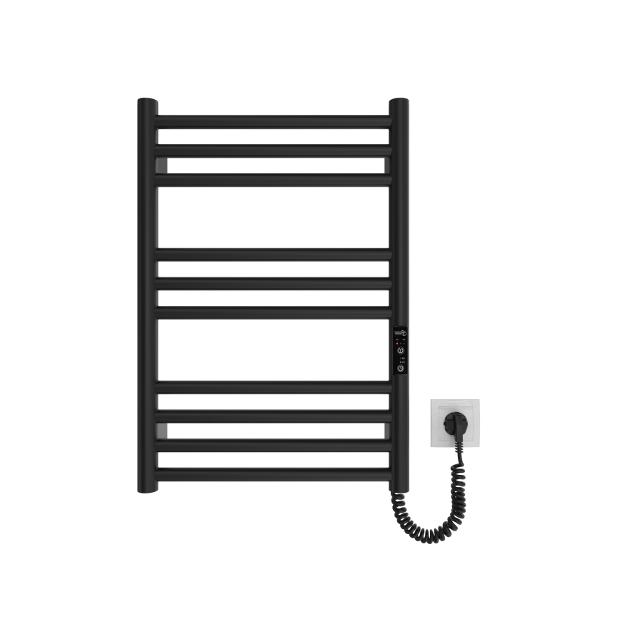 Vonios kopėčių radiatorius HF GREENWICH 100W/230V 57x43 cm juodas dešinės pusės apvalus
