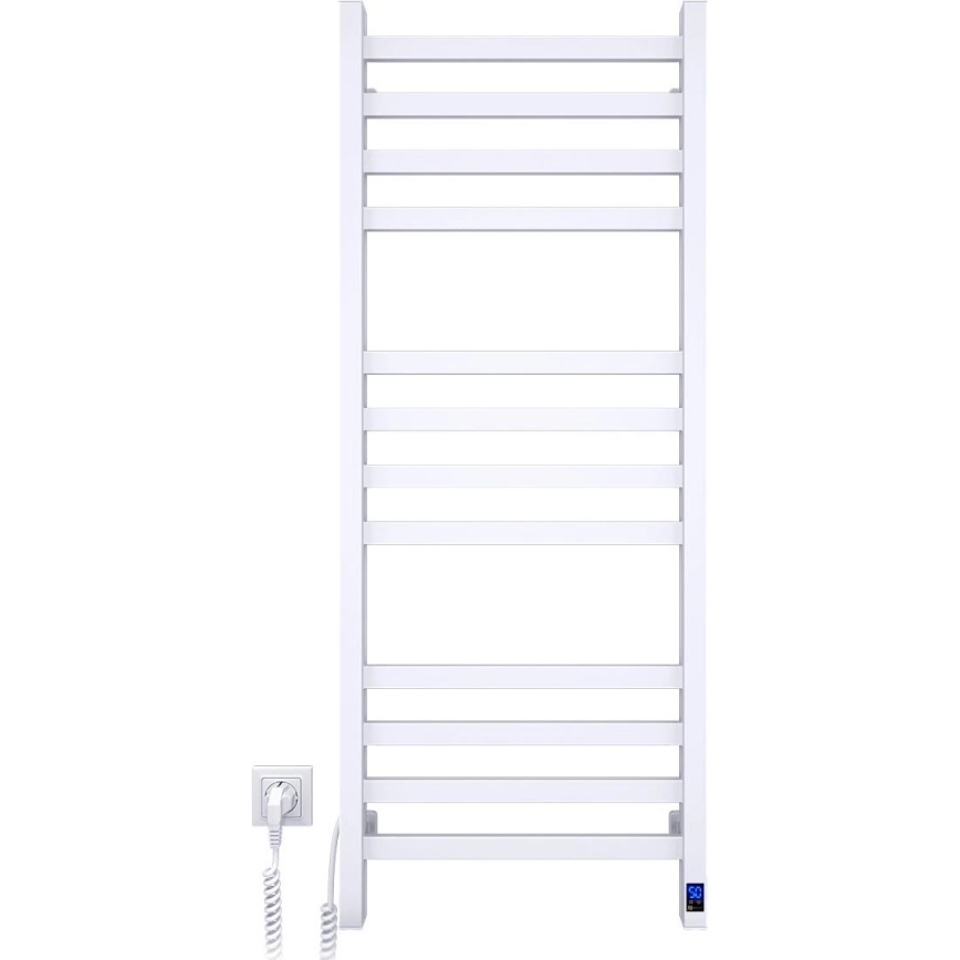 Vonios kopėčių radiatorius su termostatu AVANGARD 459W/230V 120,6 cm IP44 baltas kairinis kampuotas