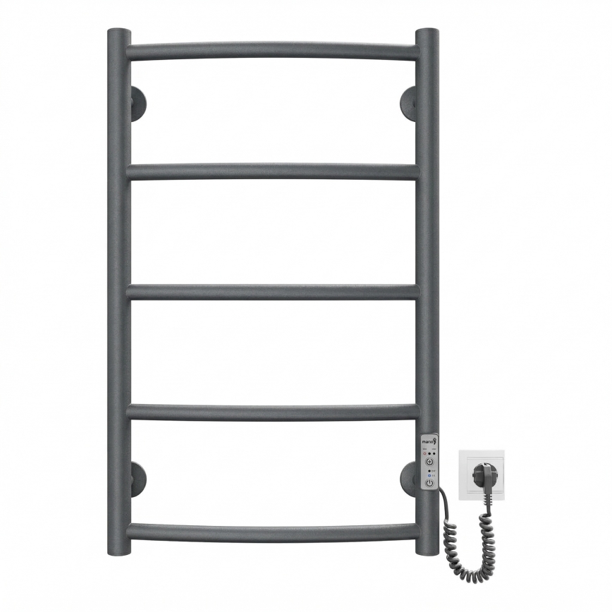 Vonios kopėčių tipo radiatorius CLASSIC 65W/230V 66x42 cm nerūdijančio plieno/antracitas dešinės pusės