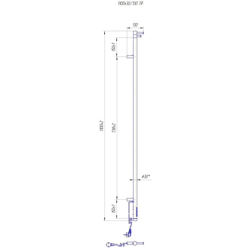 Vonios radiatorius RAY 25W/230V 110x30 cm IP44 nerūdijančio plieno/antracitas