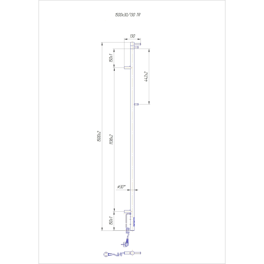 Vonios radiatorius RAY 35W/230V 150x30 cm IP44, nerūdijančio plieno / blizgus chromas