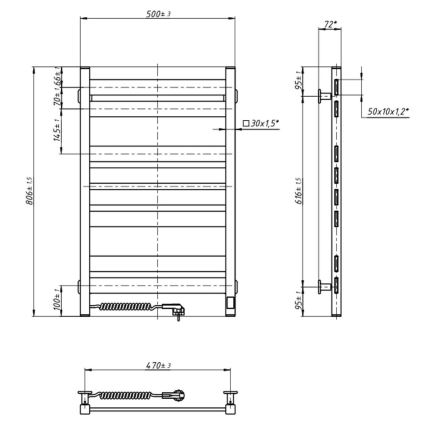 Vonios kopėstinis rankšluosčių radiatorius su termostatu LARGO 432W/230V 80,6 cm IP44 baltas kairinis kampuotas