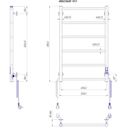Vonios kambario kopėčių radiatorius CLASSIC 110W/230V 81x52 cm nerūdijantis plienas/blizgus chromas dešinė