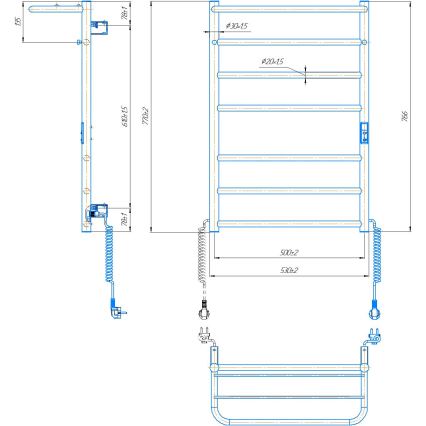 Vonios rankšluosčių radiatorius HOME 95W/230V 77x53 cm, nerūdijantis plienas/chromas, dešinės pusės