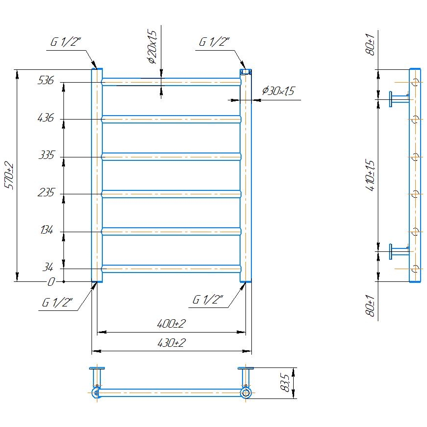 Vonios rankšluosčių radiatorius INOX FLAT 122W/230V 57x43 cm nerūdijančio plieno/balta