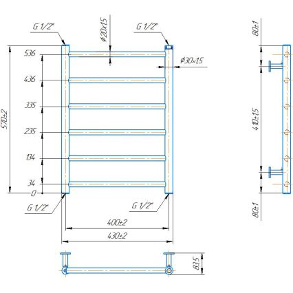 Vonios rankšluosčių radiatorius INOX FLAT 122W/230V 57x43 cm nerūdijančio plieno/juodas