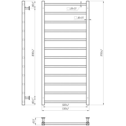 Vonios rankšluosčių radiatorius INOX TOKIO 233W/230V 117x53 cm nerūdijančio plieno/juodas