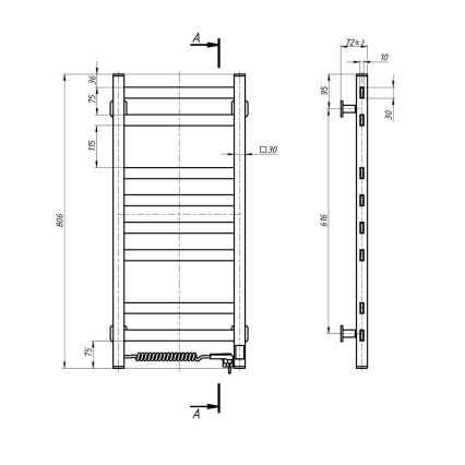 Vonios kopėčių tipo radiatorius su termostatu AVANGARD 251W/230V 80,6 cm IP44 baltas kairinis kampuotas