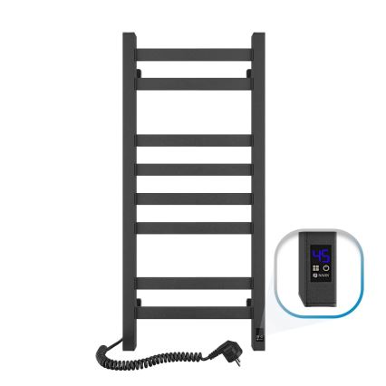 Vonios rankšluosčių radiatorius su termostatu AVANGARD 251W/230V 80,6 cm IP44 juodas kairinis kampuotas