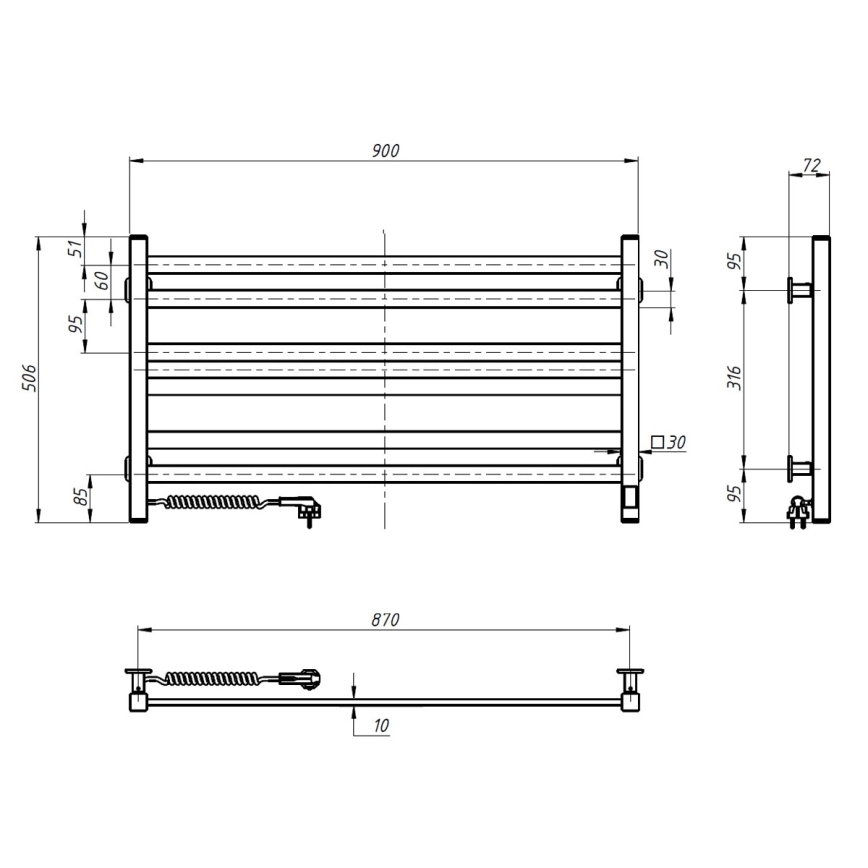 Vonios rankšluosčių džiovintuvas su termostatu AVANGARD 300W/230V 50,6 cm IP44 baltas kairinis stačiakampis