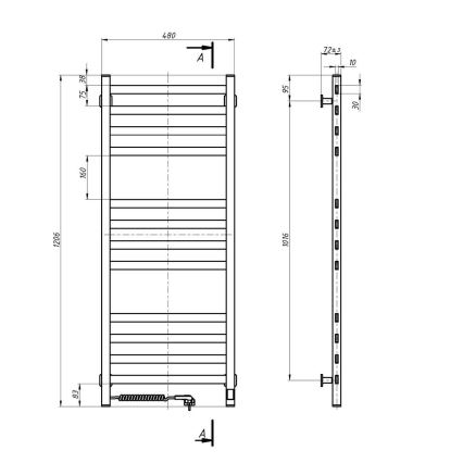Vonios kopėčių radiatorius su termostatu AVANGARD 459W/230V 120,6 cm IP44 baltas kairinis kampuotas