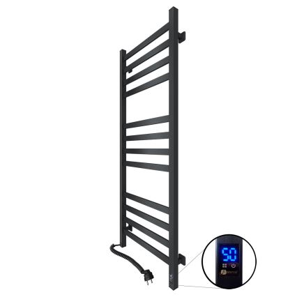 Vonios kambario kopėčių radiatorius su termostatu AVANGARD 459W/230V 120,6 cm IP44 juodas kairinis kampuotas