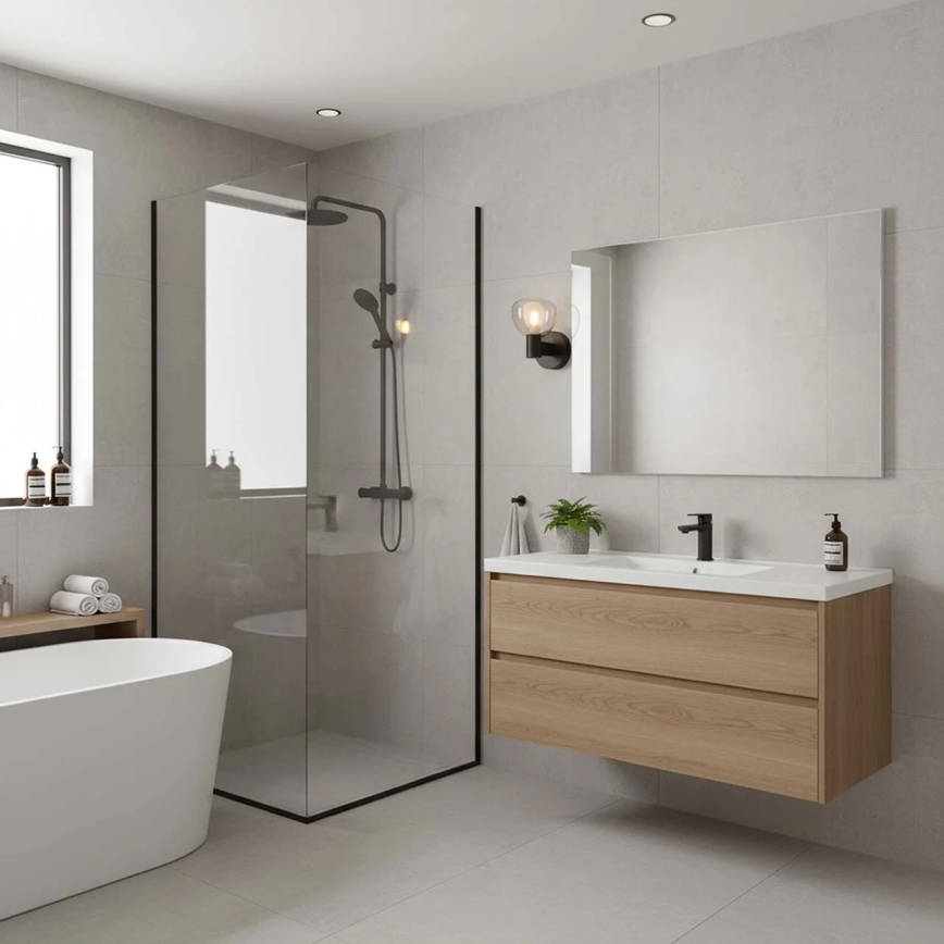 Vonios sieninis šviestuvas POLA 1xG9/5W/230V IP44 juodas/skaidrus