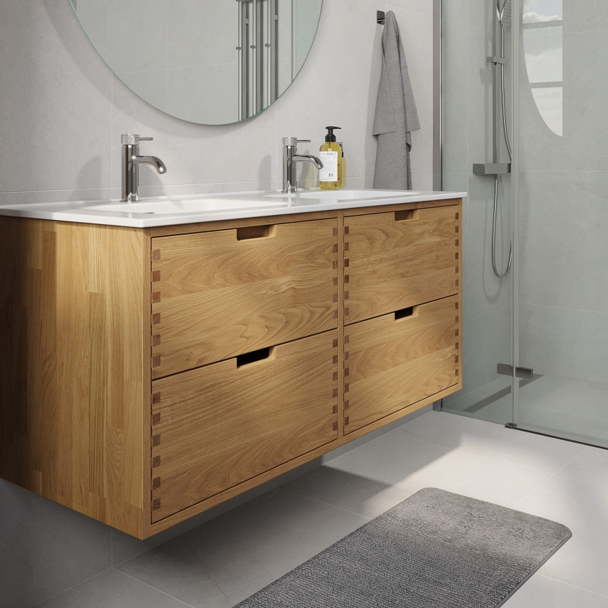 Vonios spintelė su praustuvu GRIBSKOV 120 cm smėlinė/ąžuolas/balta
