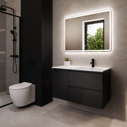 Vonios spintelė su praustuvu HELSINKI 95 cm dešinė/juoda