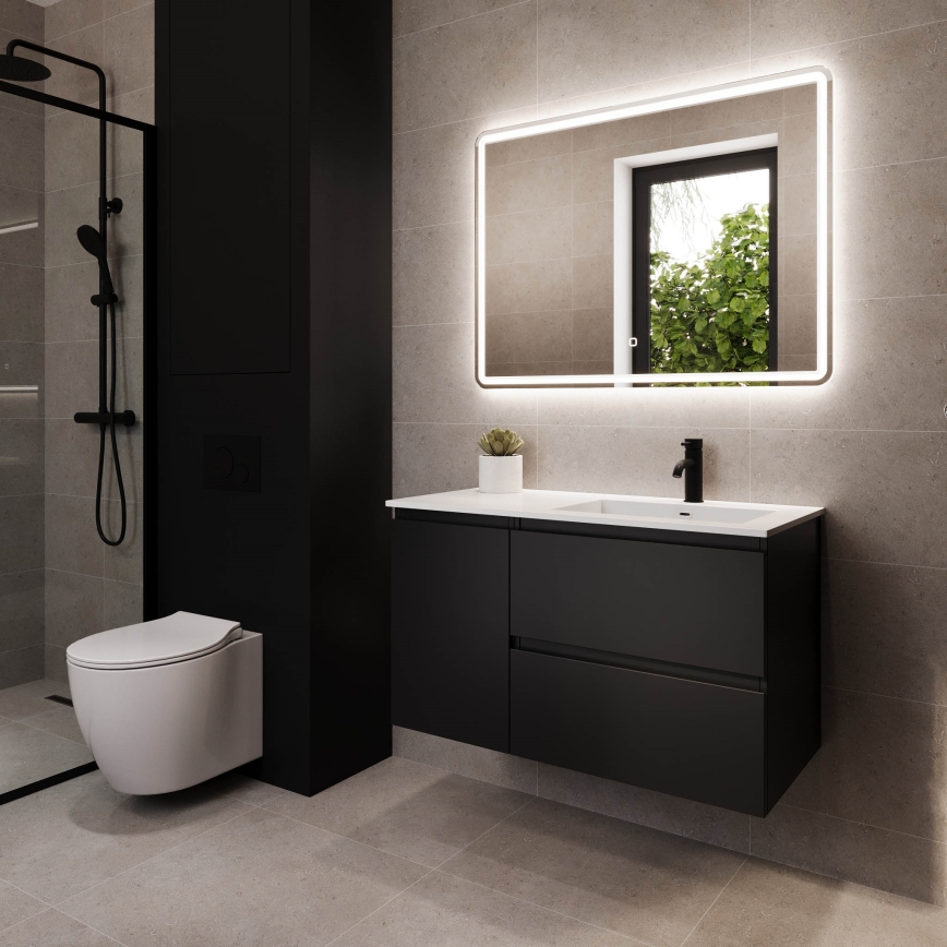 Vonios spintelė su praustuvu HELSINKI 95 cm dešinė/juoda