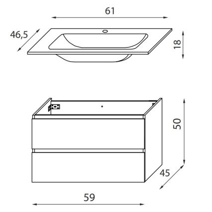Vonios spintelė su praustuvu KENWOOD 61 cm, balta