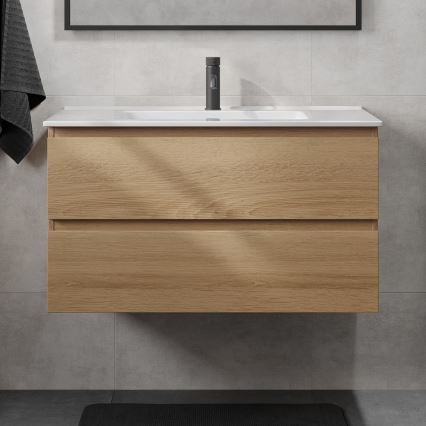 Vonios spintelė su praustuvu KENWOOD 91 cm ąžuolas/balta