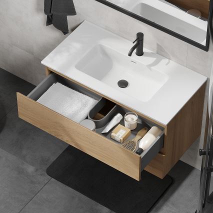 Vonios spintelė su praustuvu KENWOOD 91 cm ąžuolas/balta
