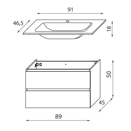 Vonios spintelė su praustuvu KENWOOD 91 cm balta