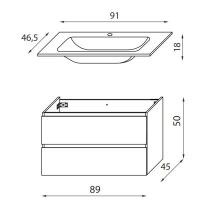 Vonios spintelė su praustuvu KENWOOD, 91 cm, balta