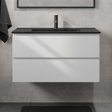 Vonios spintelė su praustuvu KENWOOD 91 cm balta/juoda