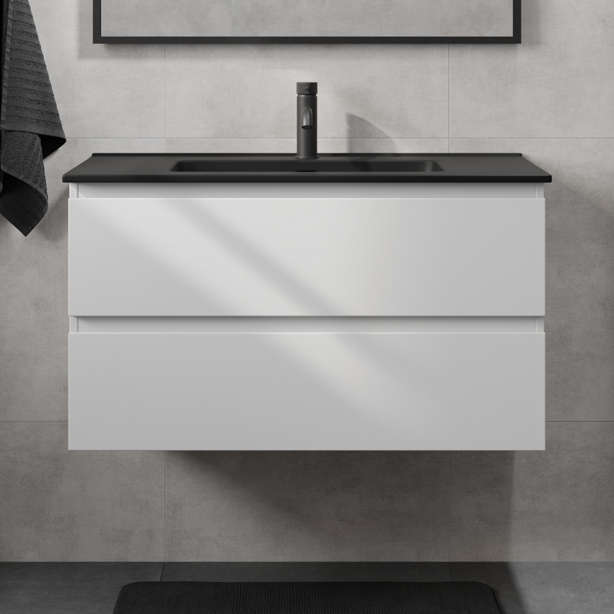 Vonios spintelė su praustuvu KENWOOD 91 cm balta/juoda