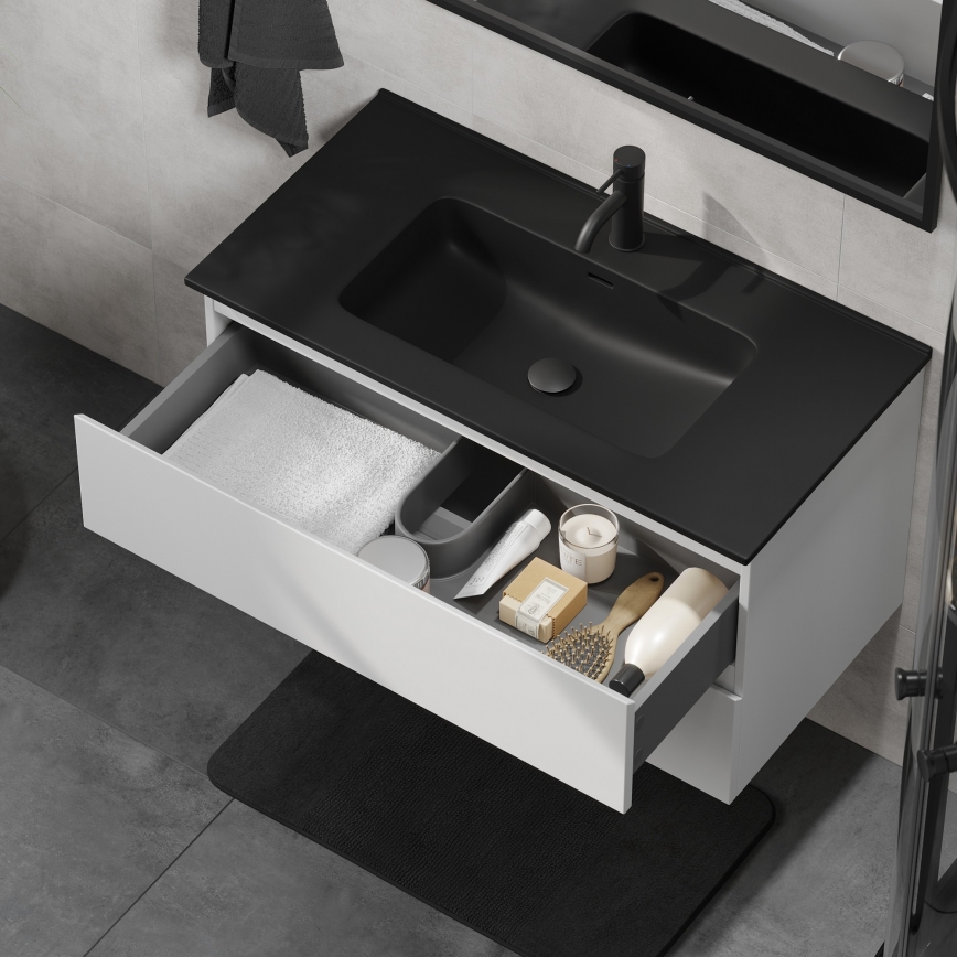 Vonios spintelė su praustuvu KENWOOD 91 cm balta/juoda