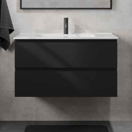 Vonios spintelė su praustuvu KENWOOD, 91 cm, juoda/balta