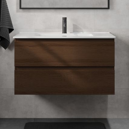 Vonios spintelė su praustuvu KENWOOD 91 cm riešutas/balta