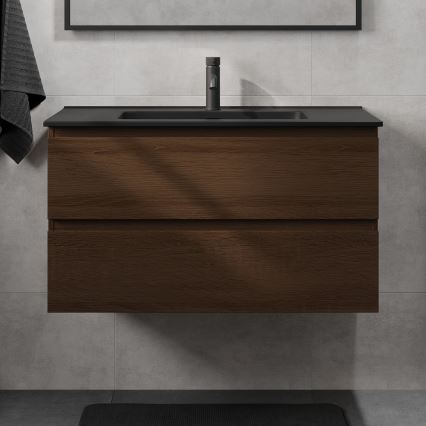Vonios spintelė su praustuvu KENWOOD 91 cm riešutas/juoda