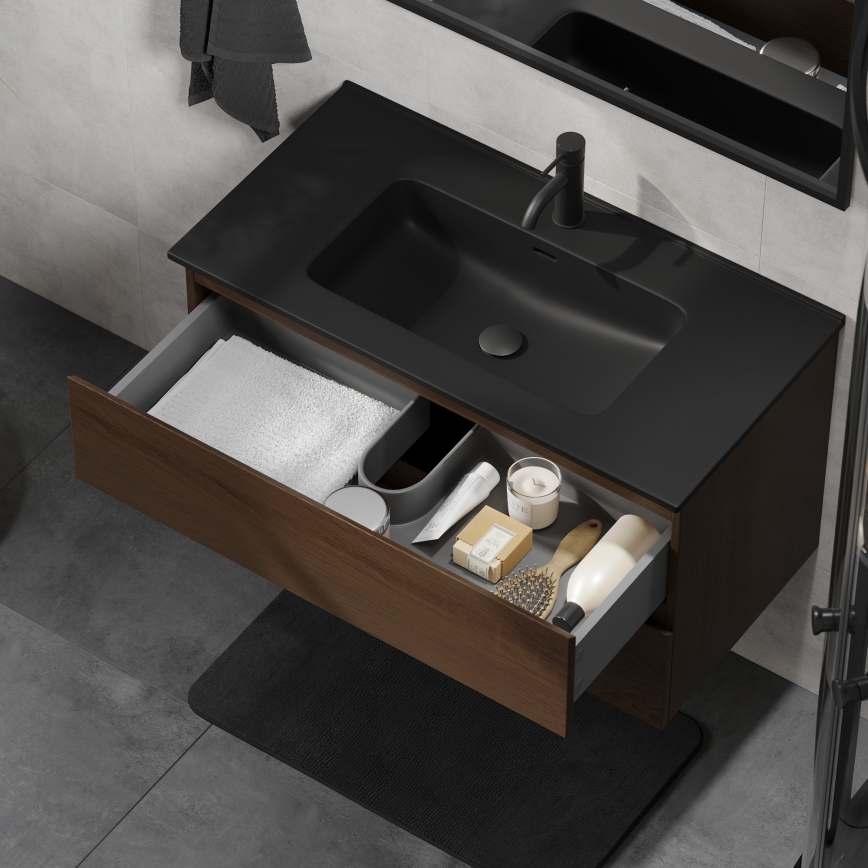 Vonios spintelė su praustuvu KENWOOD 91 cm riešutas/juoda