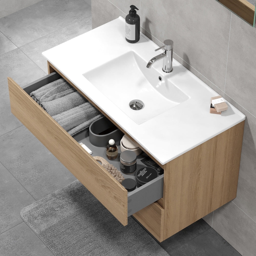 Vonios spintelė su praustuvu KENWOOD 91x50x45 cm ąžuolas