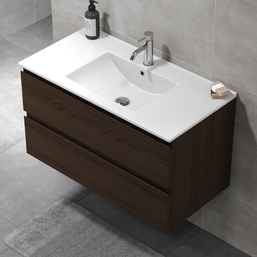 Vonios spintelė su praustuvu KENWOOD 91x50x47 cm riešutmedžio spalva