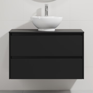 Vonios spintelė su praustuvu TRONDHEIM/DRAMMEN 90x57x46 cm juoda/balta