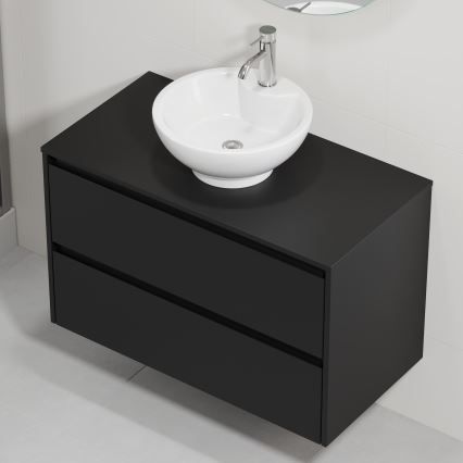 Vonios spintelė su praustuvu TRONDHEIM/DRAMMEN 90x57x46 cm juoda/balta