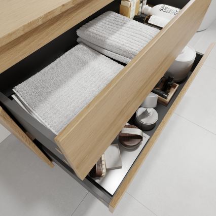 Vonios spintelė su praustuvu TRONDHEIM/LJORDAL 90x57x46 cm ąžuolas/žalvaris