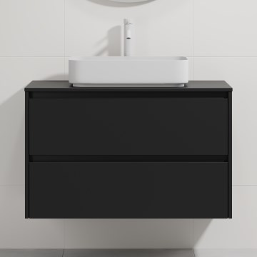 Vonios spintelė su praustuvu TRONDHEIM/LJORDAL 90x57x46 cm juoda/balta