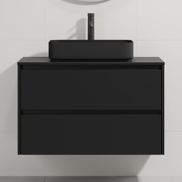 Vonios spintelė su praustuvu TRONDHEIM/LJORDAL 90x57x46 cm juoda