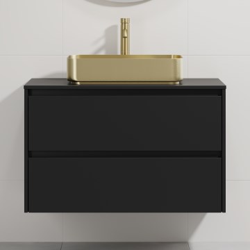 Vonios spintelė su praustuvu TRONDHEIM/LJORDAL 90x57x46 cm juoda/žalvaris