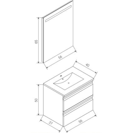 Vonios spintelė su praustuvu VEDO + LED veidrodis LED/10W/230V IP44 pilka