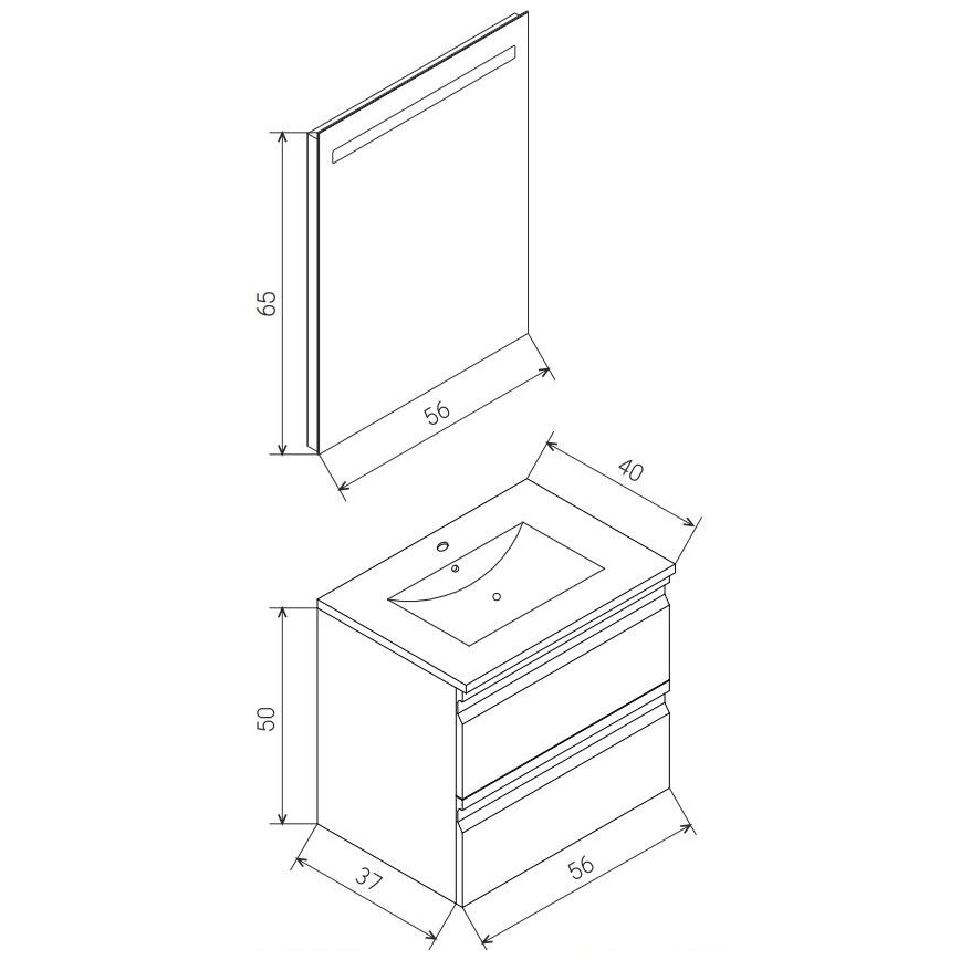 Vonios spintelė su praustuvu VEDO + LED veidrodis LED/10W/230V IP44 pilka