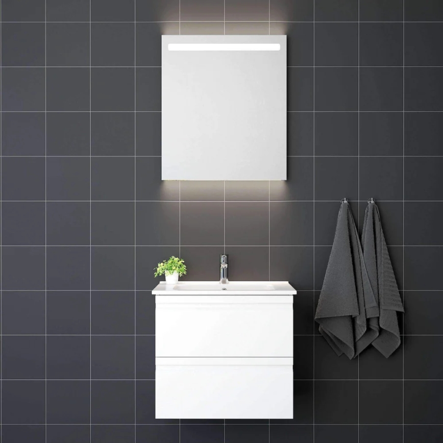 Vonios spintelė su praustuvu VIGO + LED sieninis veidrodis su apšvietimu LED/10W/230V IP44 baltos spalvos